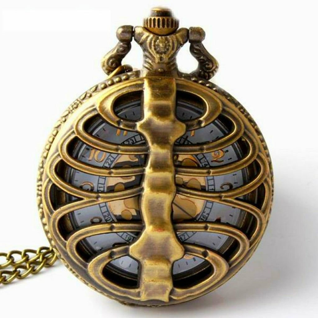 Retro Spine Ribs Pocket Watch Steampunk Genuine Bronze