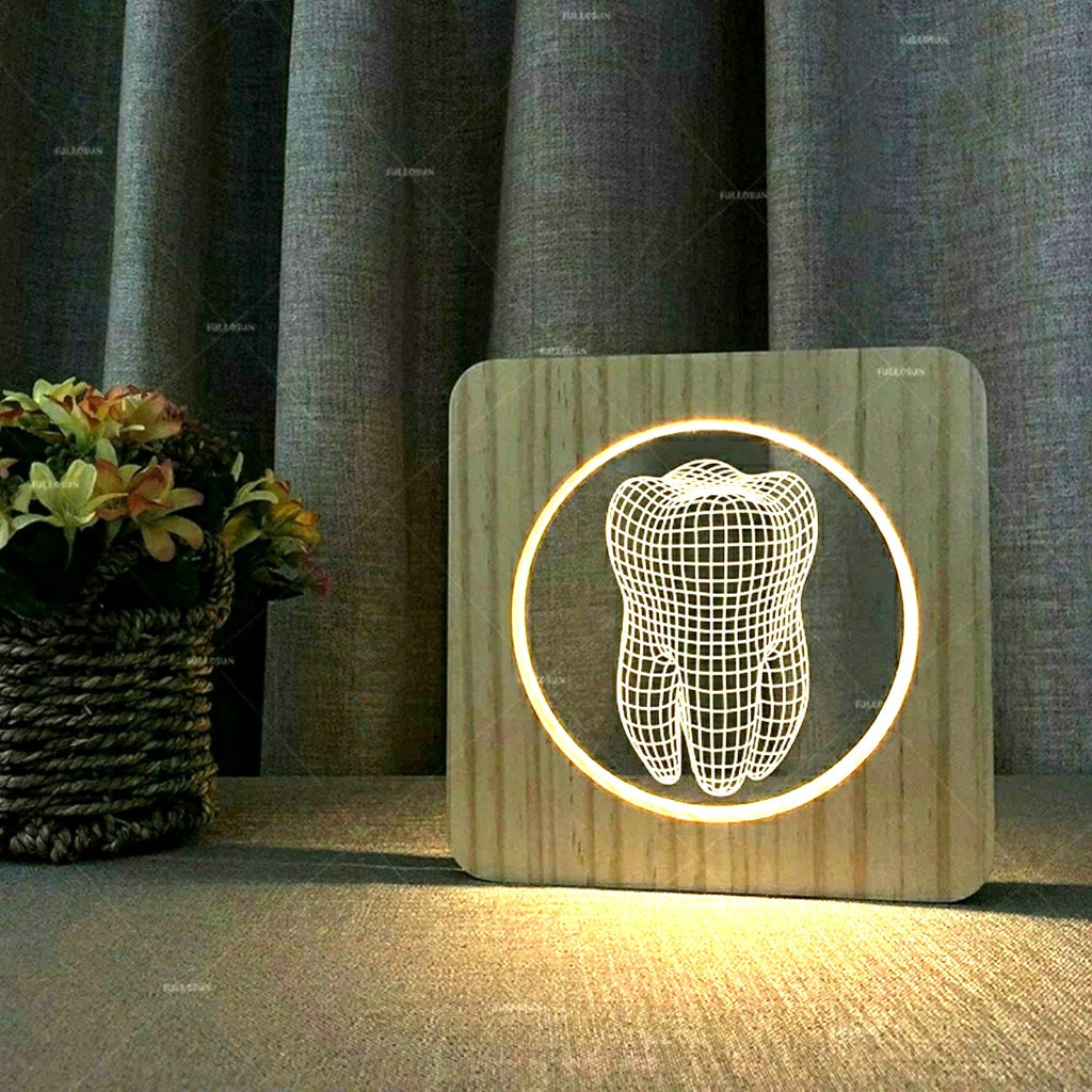 Wooden 3D Tooth Model Night Lamp With USB Cable